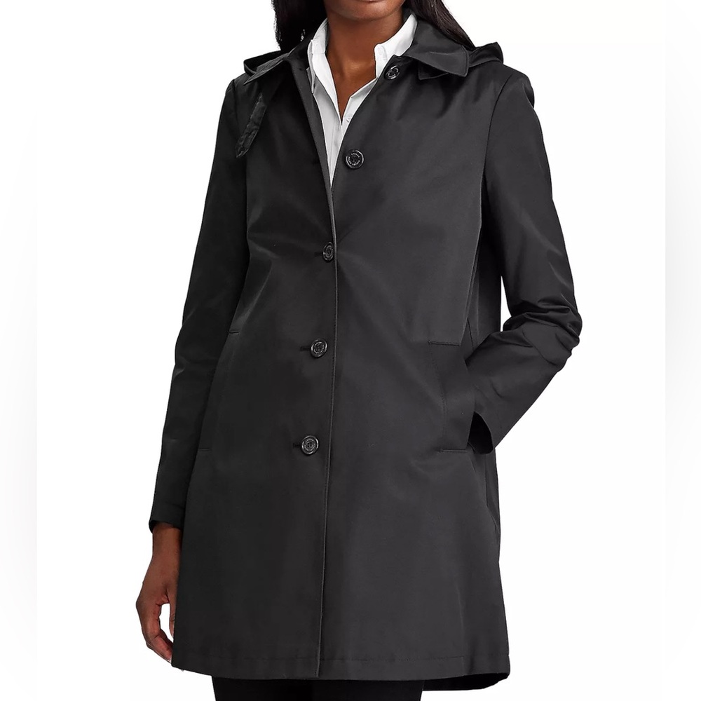 Ralph Lauren Women’s Hooded A-Line Black Raincoat Size S Small